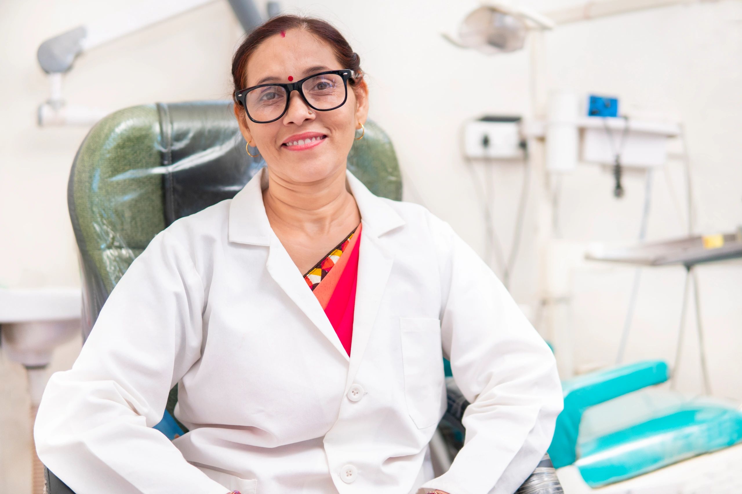 Dentist smiling in a modern dental clinic